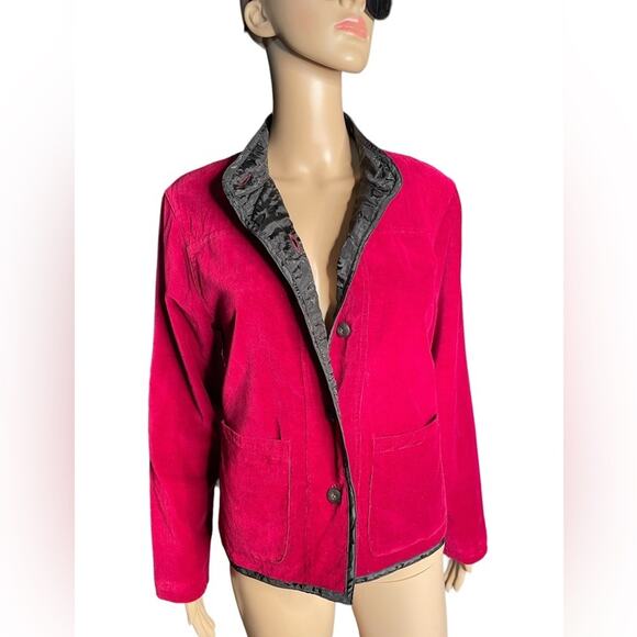 Tibetan Trader Blazer Small Velvet Embroidered Cotton Mock Neck Jacket Burgundy - Picture 3 of 15